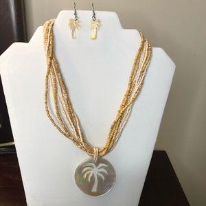 Palm shell bead necklace and matching earrings